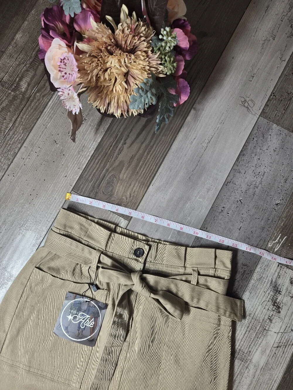 NWT Above Able Blu Pepper Tan Paperbag Waist Mini Skirt with Tie Women's Small